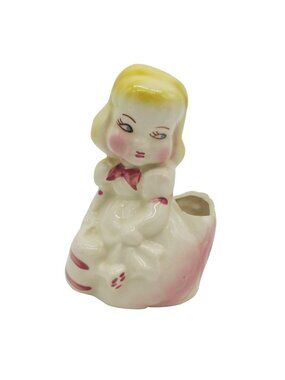 VINTAGE Dutch Girl Planter Midcentury Handpainted Ceramic Watering Can Indoor